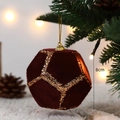 8cm burgundy flocked Christmas ball with gold glitter grid pattern hanging on a tree - Red Soccer Pattern Ball