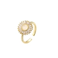Gouden zonnebloem ring met crèmekleurige edelsteen en zirkonia inlegwerk - Crèmekleurige edelsteen bloemenring (CR697CX)