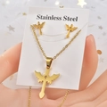 Set di gioielli in acciaio inossidabile dorato con collana ali d'angelo, croce e orecchini - Croce di Ali d'Angelo