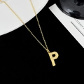 S925 silver letter P pendant necklace in gold finish with white zircon inlaying - Letter P