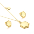Goldenes geometrisches Sechseck-Schmuckset mit Halskette und Ohrsteckern mit Perlenrand - Gold Sechseck Perlenstil (KS139357-KLX)