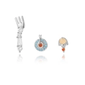 925 silver needle princess earrings set with colorful zircon stones on white background - Platinum