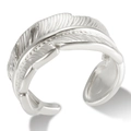 Adjustable silver feather ring in stainless steel with detailed metallic texture - Style D Steel Color