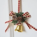 Christmas hanging ornament with golden bell pine cones and red heart embroidery ribbon - Heart Bow Gold Bell Pendant