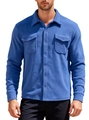 Men's heavy fleece outdoor shirt jacket in navy blue with double chest pockets - S / Royal Blue