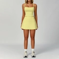 Conjunto de yoga amarillo claro de dos piezas con top de cuello cuadrado y falda - Amarillo Brote