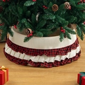 Jupe de sapin de Noël à carreaux rouges et noirs avec bord à volants beige - Collier de Sapin en Lin à Volants Plaid / 40*60*20