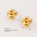 Detailed view of 18K gold plated heart stud earrings with 14mm size dimensions - Gold