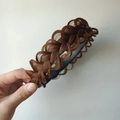 Braided dark brown headband with high crown fishbone design and non-slip inner teeth - Three-strand Lace Headband (4.5CM Wide) / Tan