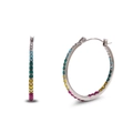 Silver stainless steel hoop earrings with colorful rainbow rhinestones for women - Steel Multi-color Zirconia-32mm