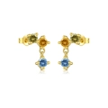 S925 sterling silver stud earrings with colorful cubic zirconia and gold plating - Three Color Row Style (MME747)