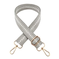Adjustable grey and white honeycomb woven bag strap with polished gold metal hardware - Light Gray