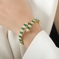 Baroque gold crossover bangle with marquise emerald and white zircon stones - Green Zircon Gold Color