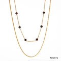 Collana a due strati in acciaio inossidabile dorato con perline in pietra naturale e KDD072 - Collana in Pietra Naturale Rosso Granato (KDD072)
