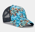 Trucker hat with teal marble and bohemian print featuring black mesh back - Teal Marble Geometric Pattern (10#)