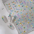 Adesivi per unghie 3D macaron francese con pietre preziose ed effetto diamante - Stile Combinazione di Gemme Multiformi Simulate (CO-404)