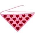 Pink hand-crocheted triangle bandana with red heart patterns and matching ties - Pink with Red Hearts