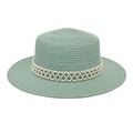 Close-up of mint green straw hat showing woven texture and pearl beaded band detail - M (56-58cm) / Mint Green