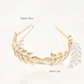 Detailed view of golden leaf bridal headband showing 22g weight and 3cm laurel height - Metal Headband-Two Inward Leaves