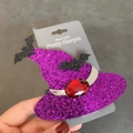 Fermaglio per capelli a cappello da strega viola con paillettes a pipistrello e gemma - Viola