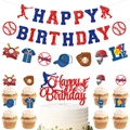 Baseball birthday party decoration set with glitter banners and cake toppers - Decoration Set (Banner + Large & Small Toppers)