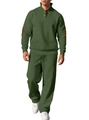 Completo uomo in maglia a coste verde foresta con mezza zip e toppe scamosciate - S / Verde Militare