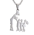 Pendentif silhouette mère et trois enfants en acier inoxydable poli couleur argentée - Maman + 1 Fille 2 Fils / Argent