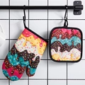 Thickened kitchen oven mitt and pot holder set with colorful donut frosting pattern - Colorful Donut Frosting