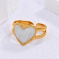 Minimalist 18k gold plated stainless steel open ring featuring a white marble heart - Adjustable Open / Gold White Large Heart (JR279-G7)