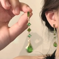 39# Silver Earring Post - Green Gemstone Long Style