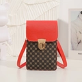 Vertical printed mini handbag with red flap and golden metallic clasp detail - Red