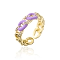 Detail of 18K gold chain ring featuring purple enamel accents and white zircon stones - Purple (12217)