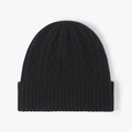Gorro clásico de lana merino negra con punto de diamante y dobladillo acanalado suave - Negro