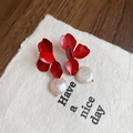 Detail of red flower petal earrings with warm white pearls on textured background - 8# Red - Enamel Flower Pearl (Silver Earring Post)