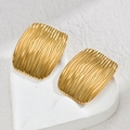 Square gold geometric stud earrings with ripple texture on white heart stone base - Wavy Texture Square Style (E790)