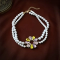 Collier double rang de perles avec pendentif floral vintage en finition dorée - 75# Collier - Collier à pendentif fleur colorée en perles double couche