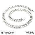 Men's 9mm silver stainless steel Cuban link chain necklace with polished finish, 71cm - 710mm x 9mm (KN225300-Z)