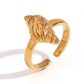 Vintage 18K gold plated stainless steel open ring with a shell conch texture design - Gold