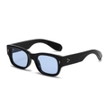 Black rectangular sunglasses with light blue lenses and gold diamond rivets on the frame - Black Frame Blue Lens C5