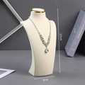 Silver diamond necklace with teardrop pendant on 27cm beige velvet mannequin stand - Medium Portrait Necklace Display with Gold Circle