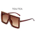 Oversized square sunglasses with dark red rhinestones and tea gradient lenses - Tea Frame Gradient Tea
