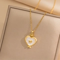Elegant gold titanium steel necklace with heart-shaped mother of pearl pendant jewelry - MOP Heart / Gold (420)