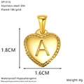 Colgante de corazón chapado en oro de 18K con letra A, acero inoxidable 304 pulido - Colgante de Corazón con Inicial A (SP151G-A)