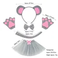 Grey mouse costume set with ears headband, bowtie, gloves, tail, and tutu skirt - 5-Piece Set (Pink Bow Skirt) / Gray