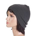 Dark gray knit beanie hat with integrated short dark brown hair wig for winter styling - One Size(Adjustable) / Dark Grey (Style 2)