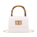 Cream white jelly handbag with crocodile texture, bamboo handle and gold chain - White