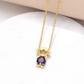 Golden girl pendant necklace with purple heart gemstone and fine chain detail - Girl Style / 18K Gold / Purple