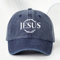 Washed dark blue cotton baseball cap with Jesus Way Truth Life print and crown of thorns - Navy Blue