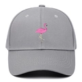 Casquette de baseball en coton gris avec broderie flamant rose et visière courbée classique - Gris clair