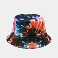 Bob tie-dye tendance avec motifs radiaux bleus et orange en toile de coton de haute qualité - M (56-58cm) / Réversible / Tie-Dye Marine Orange Rouge Rose Noir (22#)